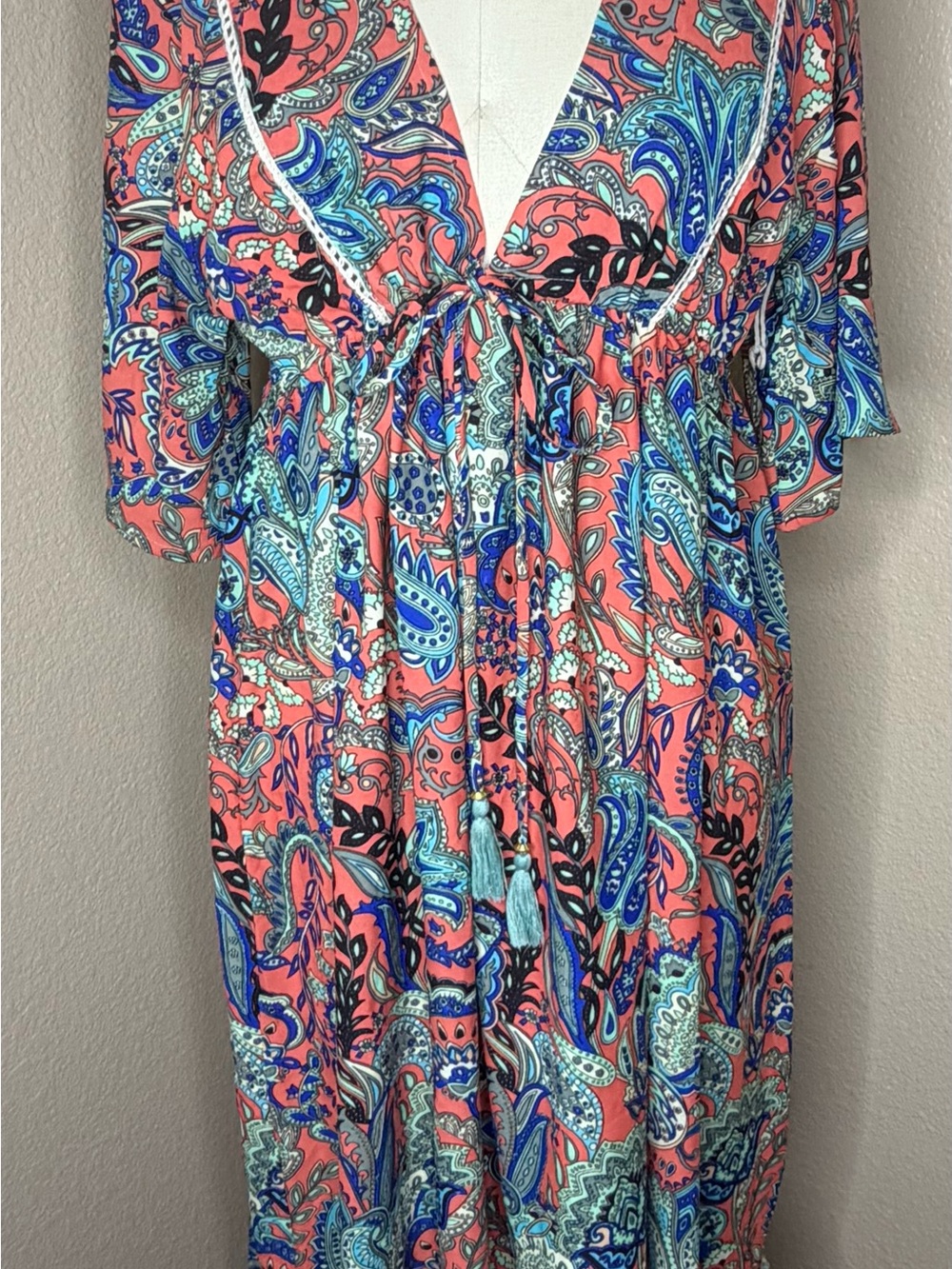 Boemo Coral Paisley Maxi Dress with Blue Accents